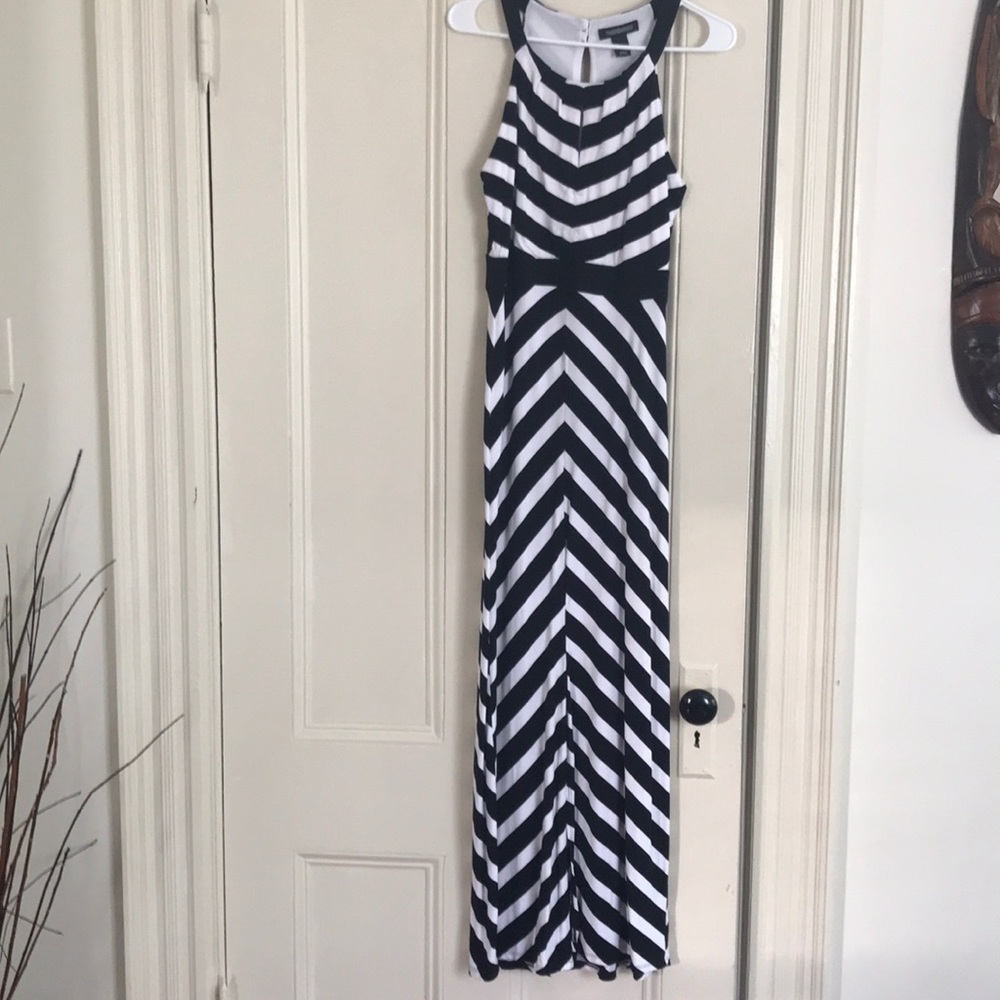Black and white striped dress full body length